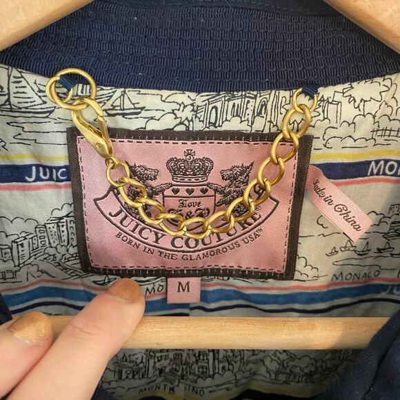 Juicy Couture Womens Size Medium Jacket Coastal Preppy Nautical Cotton Navy Coat - Picture 4 of 7